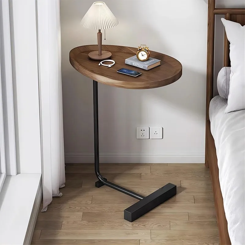 L-Shaped Side Table Carbon Steel Movable Space Saving C-Shape Couch Desk for Living Room Bedroom Sofa Use