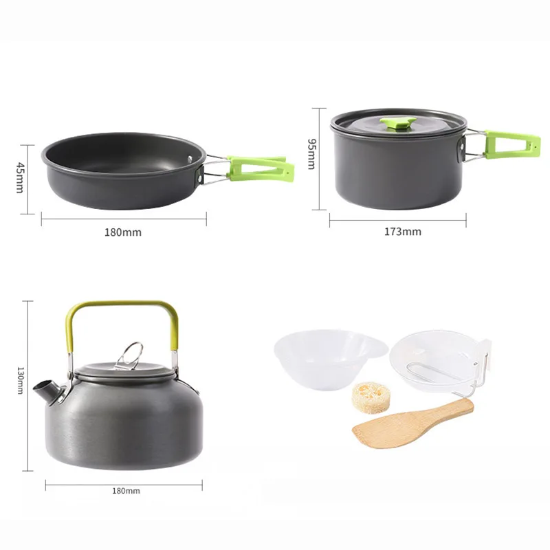 Conjunto de panelas ao ar livre portátil, Camping Cozinhando Chaleira, Panela com Acessórios de Louça, Acampamento Cozinhando Suprimentos para Caminhadas, Churrasco, Piquenique