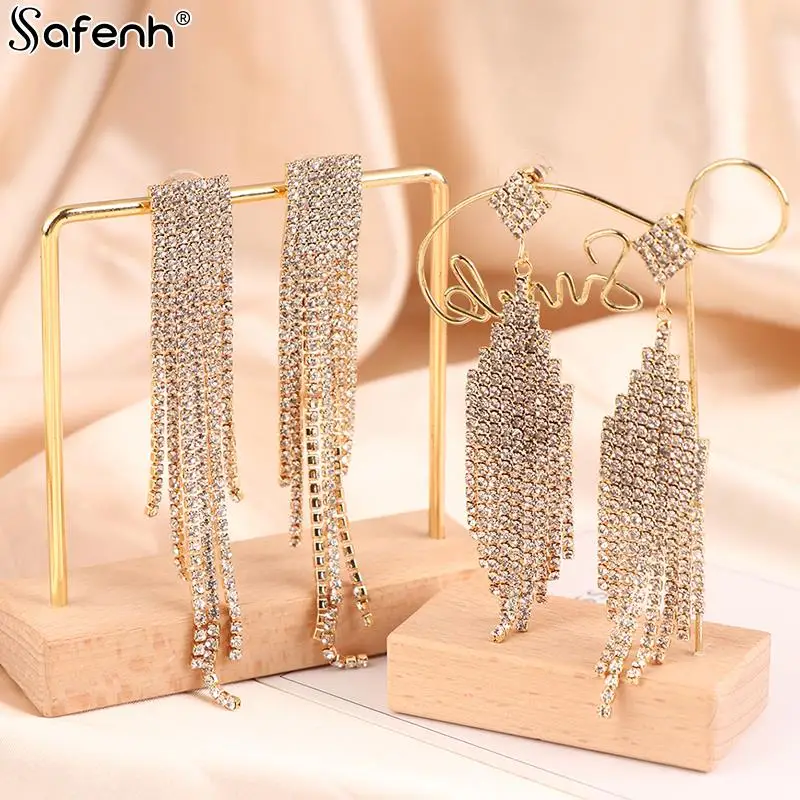 الكلاسيكية لامعة كريستال أقراط للسيدات ، S925 الفضة إبرة ، مبالغ فيها الأقراط الطويلة ، شرابات حجر الراين أقراط ، الكورية موضة ، Ea #5