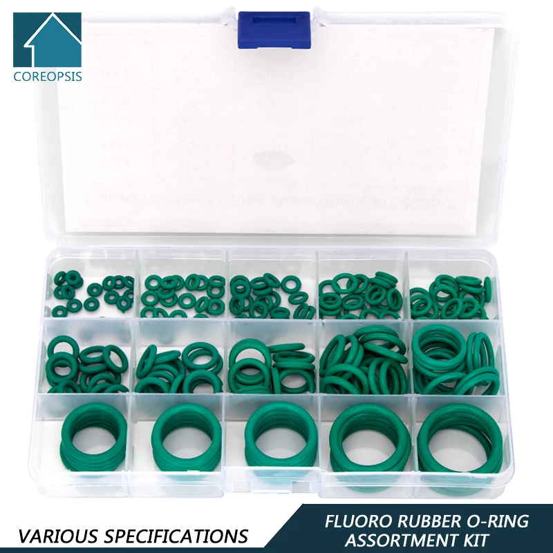 

150-200-225PCS Fluorine Rubber FKM Sealing O-rings OD 6mm-30mm CS 1.5mm 1.9mm 2.4mm 3.1mm Green Gasket Replacements Kits