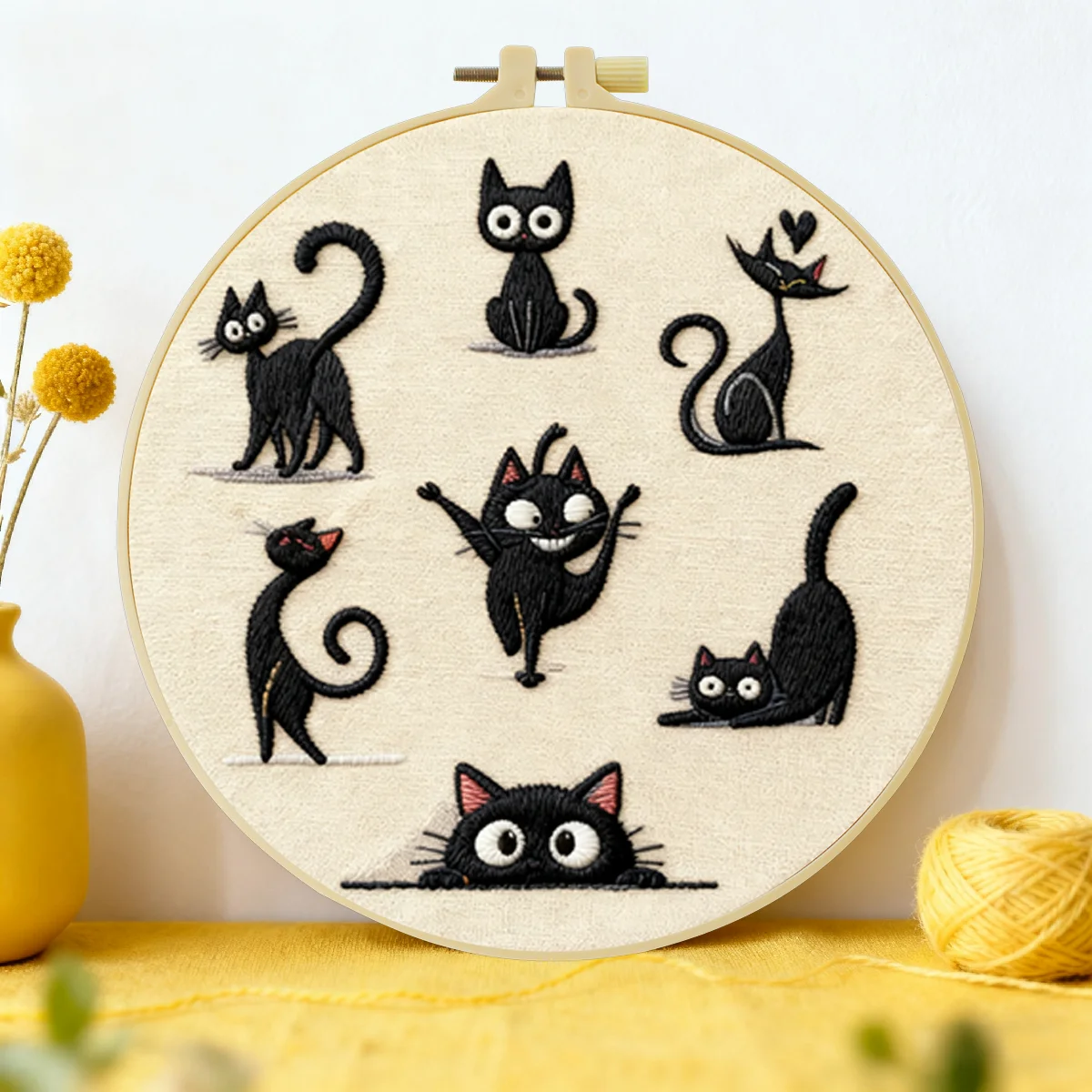 1 Stück 20X20CM/15X15CM 7,87/6,3 Zoll Katzen-Stickerei-Starter-Kit DIY-Kit DIY-Stickerei-Set Handarbeiten Heimdekorations-Set für Anfänger – Detail 1