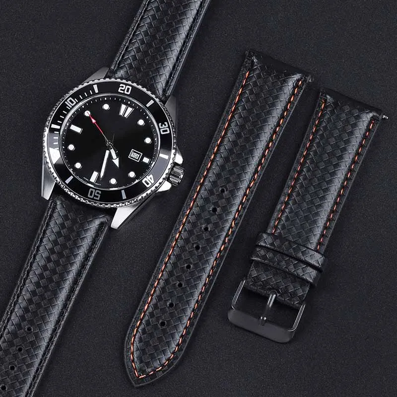 Carbon Fiber Pattern Leather Watch Strap for Samsung Gear S3 S2 Classic Galaxy Active Watch Band 20mm 22mm Quick Release Strap