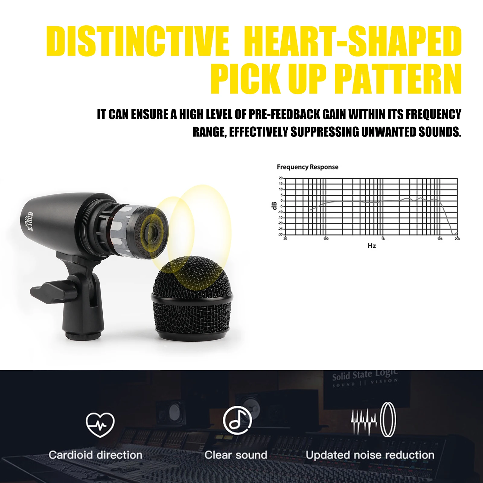 텐 아이템 TLF Xtuga MI71 프로페셔널 다이나믹 마이크 스테이지 및 악기용 메탈 XLR 유선 드럼 마이크