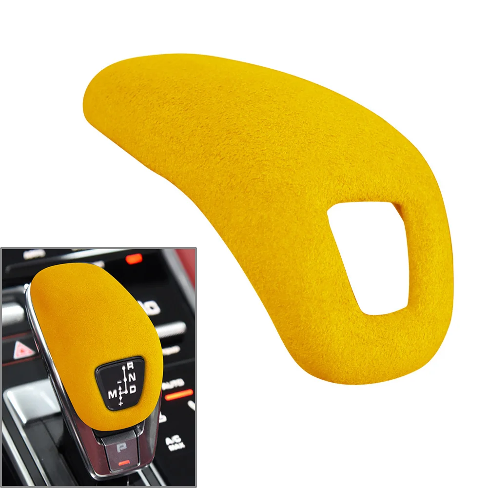 Car Knob Cap Gear Shift Head Trim Cover For Porsche Panamera Cayenne 2018-2020 2021 2022 2023 Suede Bright Yellow