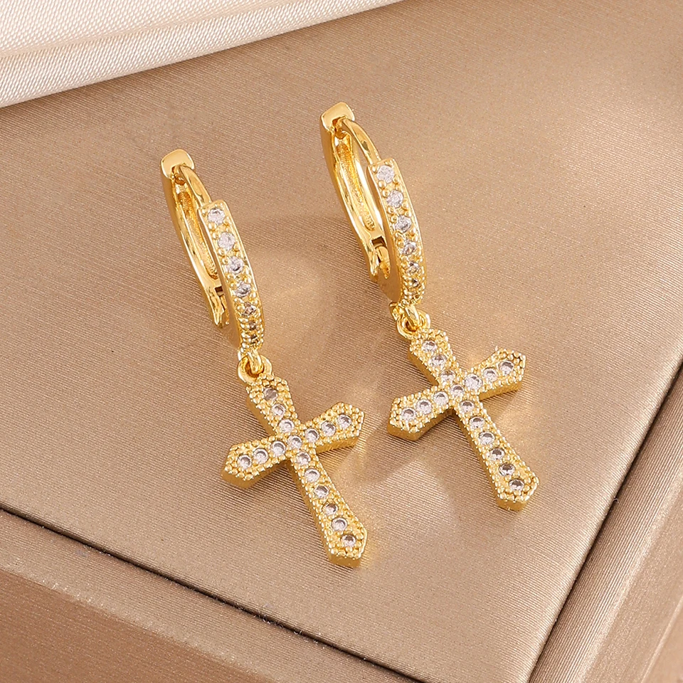 ZAKOL Vintage Cross Earrings Cubic Zirconia Micro-set Women's Earrings Vintage Exquisite Bridal Party Wedding Jewelry 2026 Trend