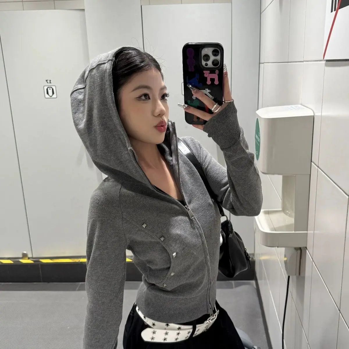 

Harajuku повседневные толстовки с капюшоном и заклепками, осень 2021, женские Y2k, эстетические двойные молнии, уличная одежда, пальто, облегающие толстовки в стиле гранж