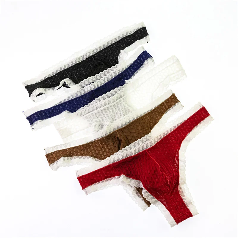 

5PCS Underwear Men's Lace Briefs Low Waist Sexy High Elastic Temptation Men's Underwear Trendy Men Underpants Sissy Panties