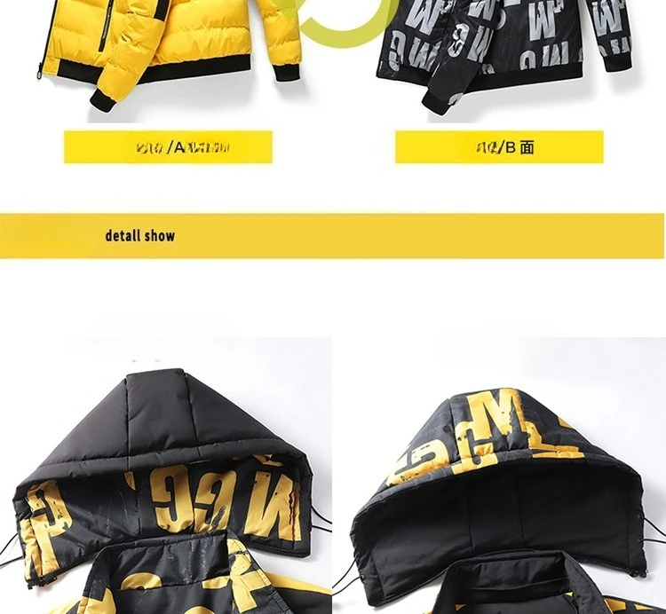 Thick Hooded Parkas Men Double-Sided Wear Men's Puffer Jacket Outdoor Winter Thickened Down Coat Letter Print Casual Parka Coats