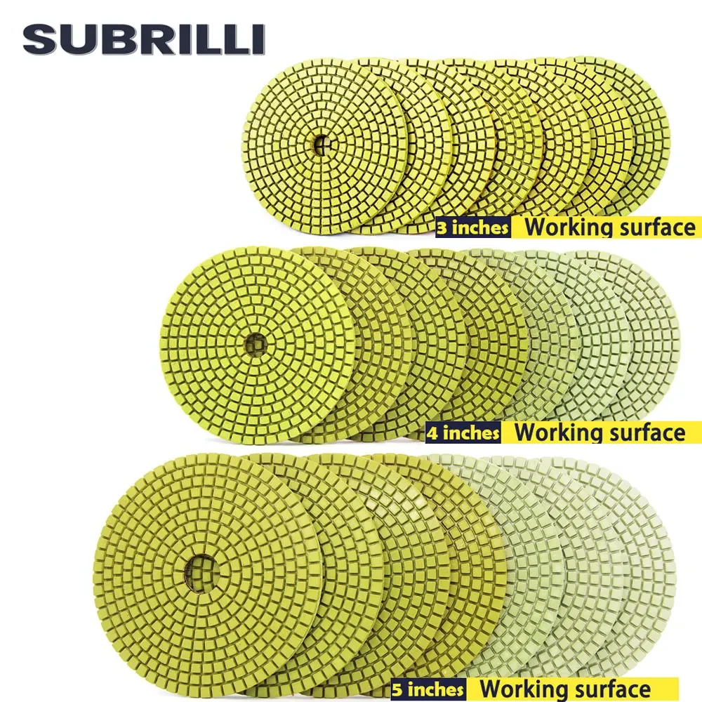 SUBRILLI 3 "/4"/5 "ล้อขัดเพชร 6/10 ชิ้น/เซ็ตหินแผ่นบดคอนกรีตยืดหยุ่นเรซิ่น Bond เปียก Sanding Pad 80/100