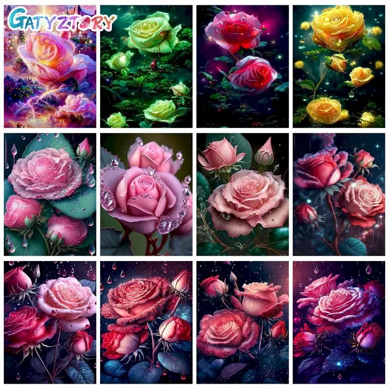 

GATYZTORY DIY Paintings By Numbers Kits Acrylic Paint By Numbers For Adults Rose On Canvas Modern Wall Home Decoration Gfit