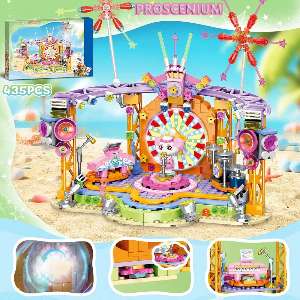 Vriend Creatieve Cartoon Strandpark Aan Zee Camping Auto Tent Bouwstenen Stad Straat Uitzicht Model Meisjes Speelgoed Kids Geschenken