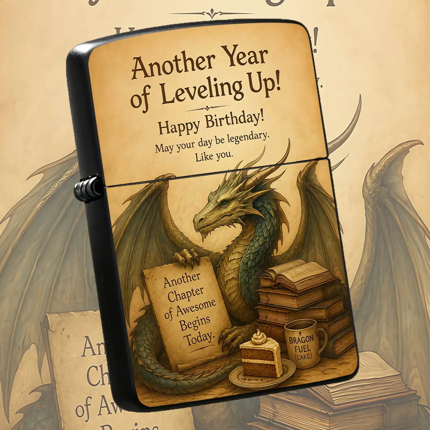 Vintage Dragon Themed Birthday Lighter, Legendary Level Up Birthday Greeting Pattern, Ideal Fantasy Lovers Gift For Birthday Holiday, Portable Decorative Present For Daily Use Multi Occasions A Humorous And Interesting Lighter