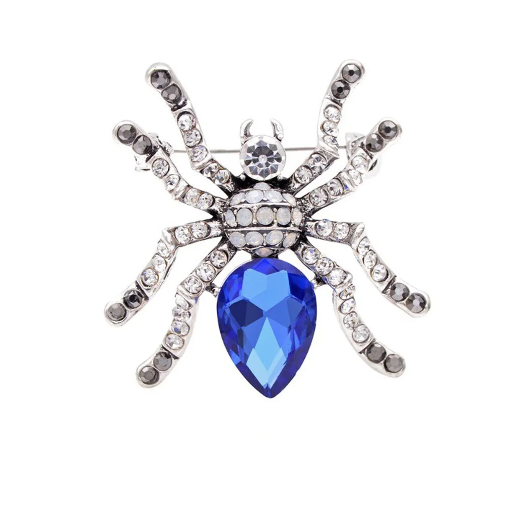 Blue Crystal Spider Brooch Classic Design Insect Pin Women and Men Brooches Winter Coat Jewelry