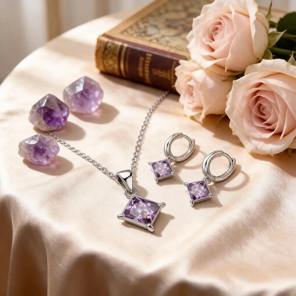 Classic 925 Sterling Silver 4 Claws Square Crystal Zircon Necklace Earrings Jewelry Sets for Women Girls Anniversary Party Gifts