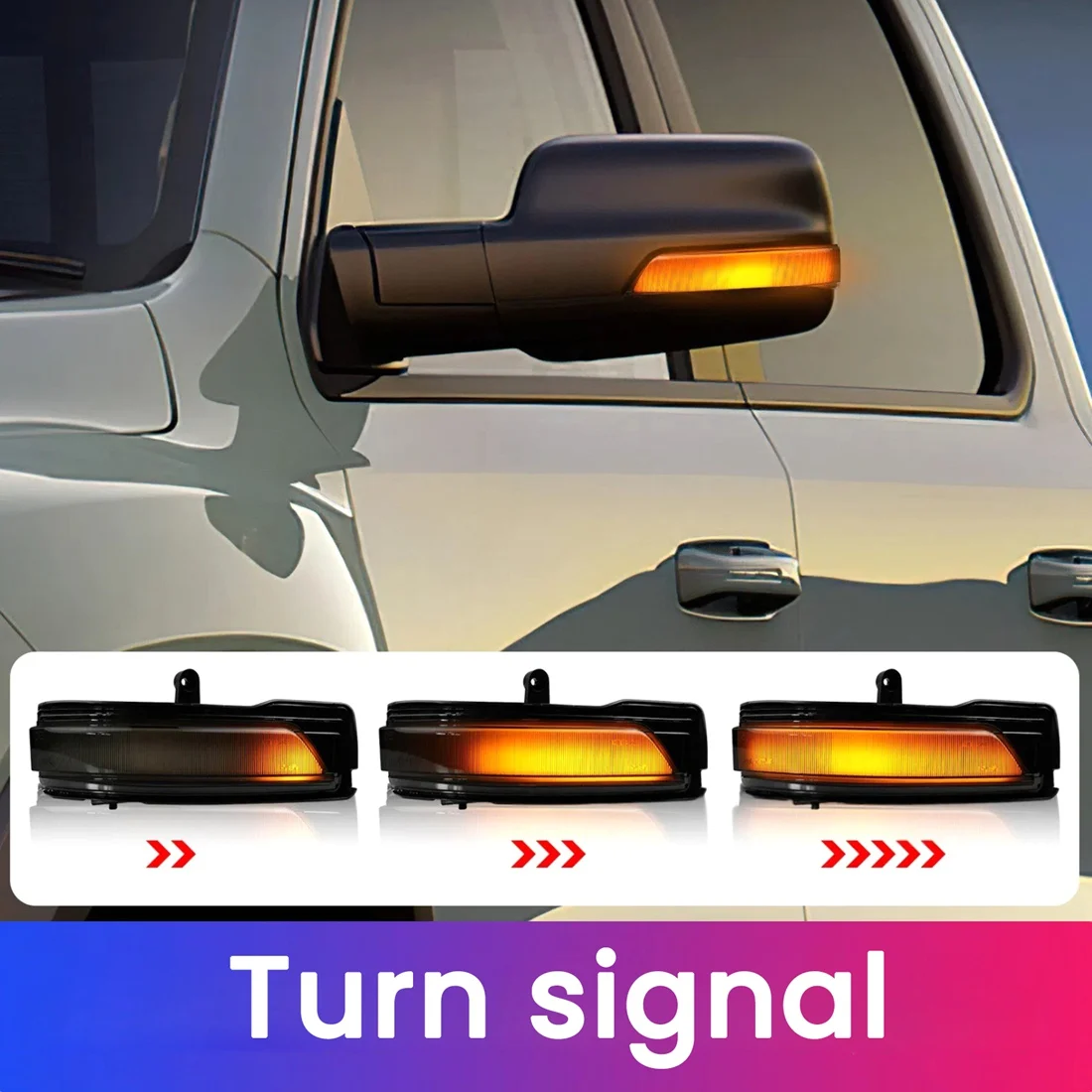 

Светодиодные динамические указатели поворота (последовательные мигалки) для боковых зеркал Dodge RAM 1500 2019-2022, артикулы 68402096AA, 68402097AA