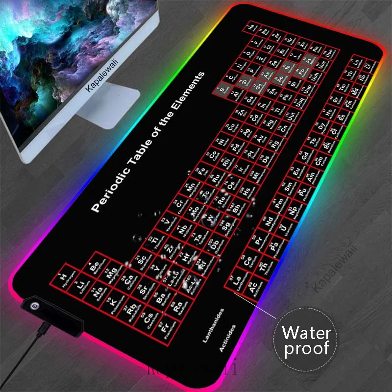 Alfombrilla de ratón para ordenador de escritorio, alfombrilla de ratón con impresión HD, tabla periódica extendida, resistente al agua, RGB, colorido, XXL