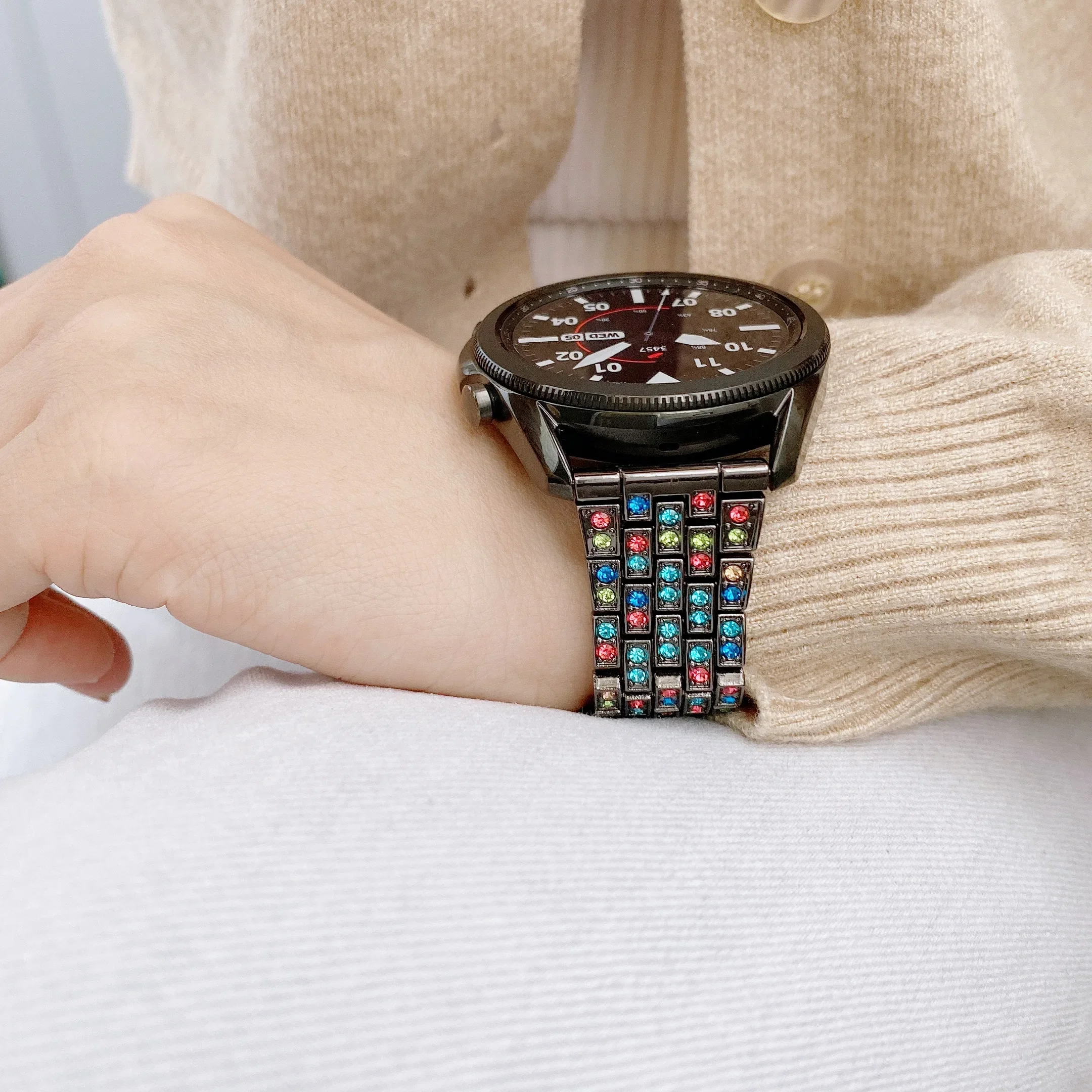 22mm Luxury Metal Diamond Strap for Samsung Watch 3 Huawei 3/4/GT2 Amazfit GTR Colorful Diamonds for Samsung Watch 46mm Belt