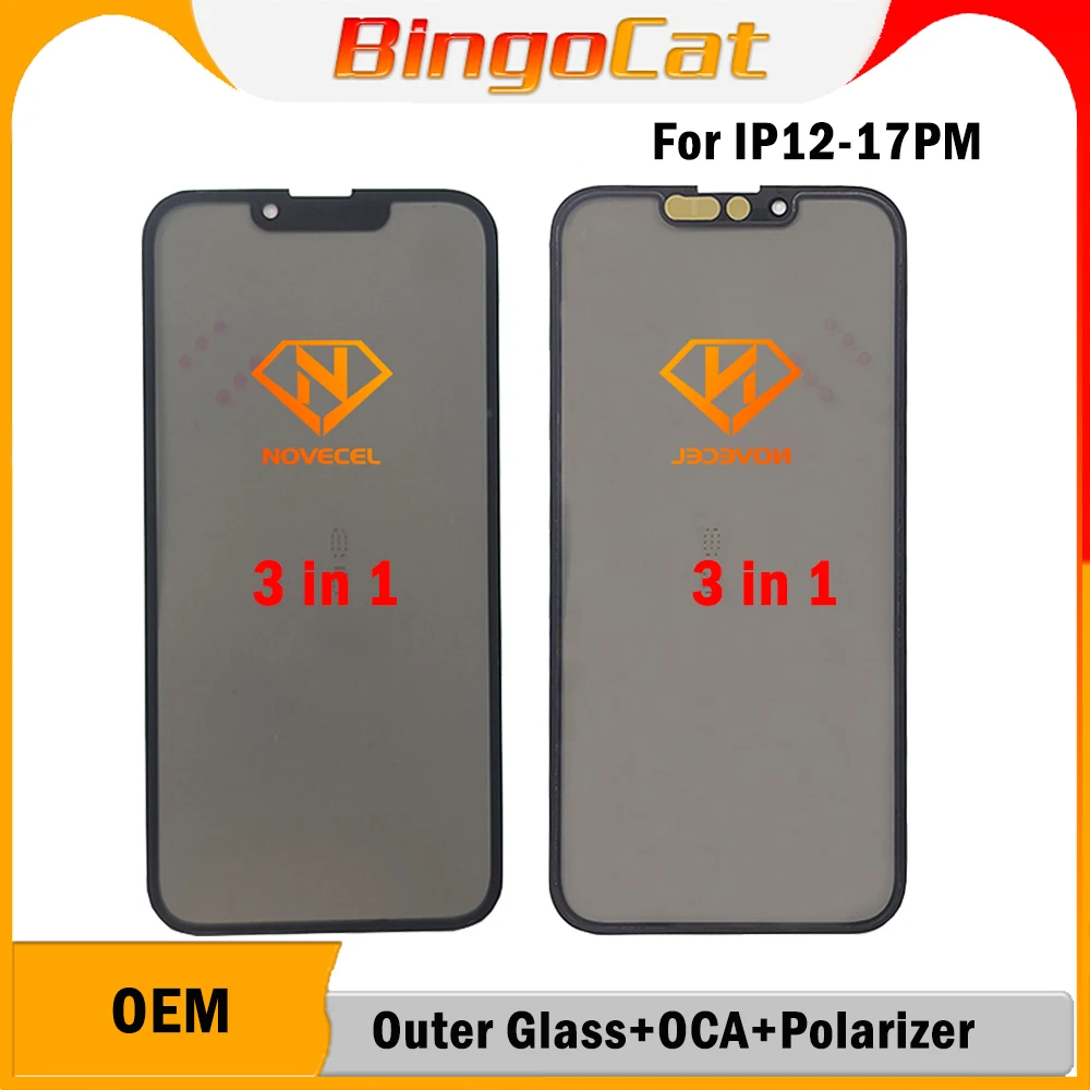

Novecel 5pc 1:1 OEM OCA Polarizer Glue Film Pre-installed Front Screen Outer Glass For iPhone 15 14Pro Max LCD Display Refurbish