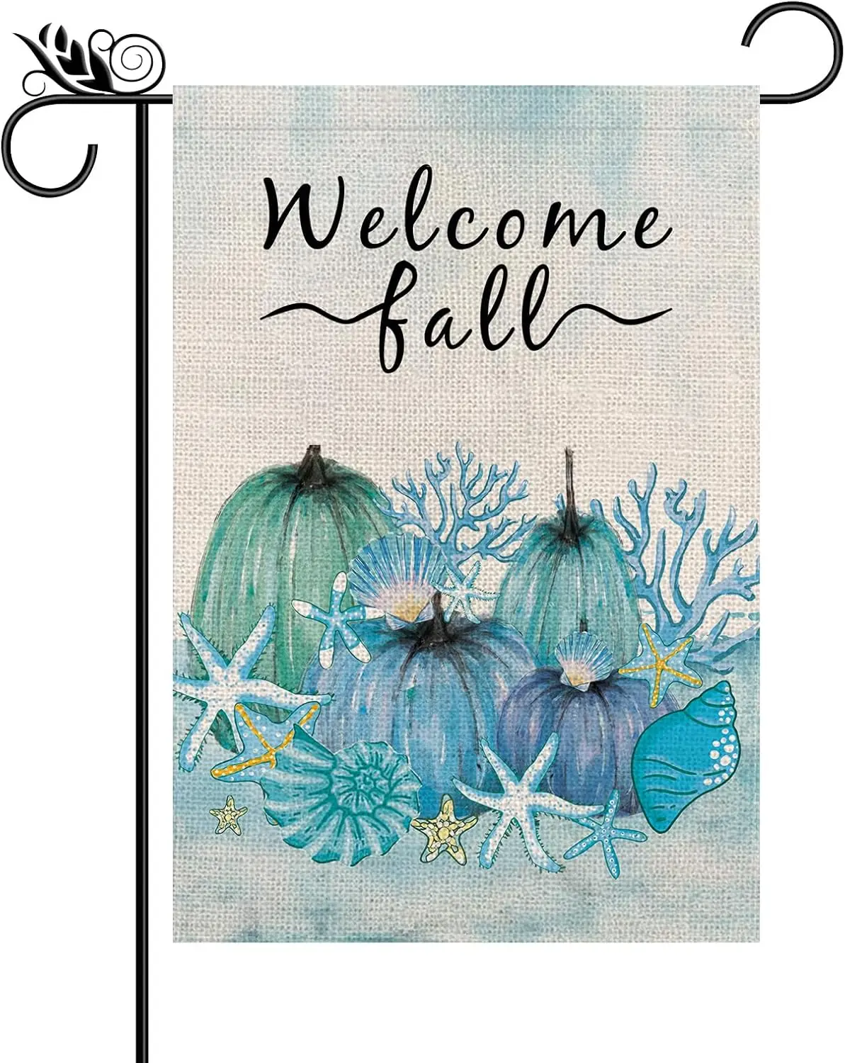 Welcome Fall Garden Flag Blue Pumpkins Starfish Conch Double Sided Vertical Coastal Themed Flags Yard Lawn Outdoor Decorations 1