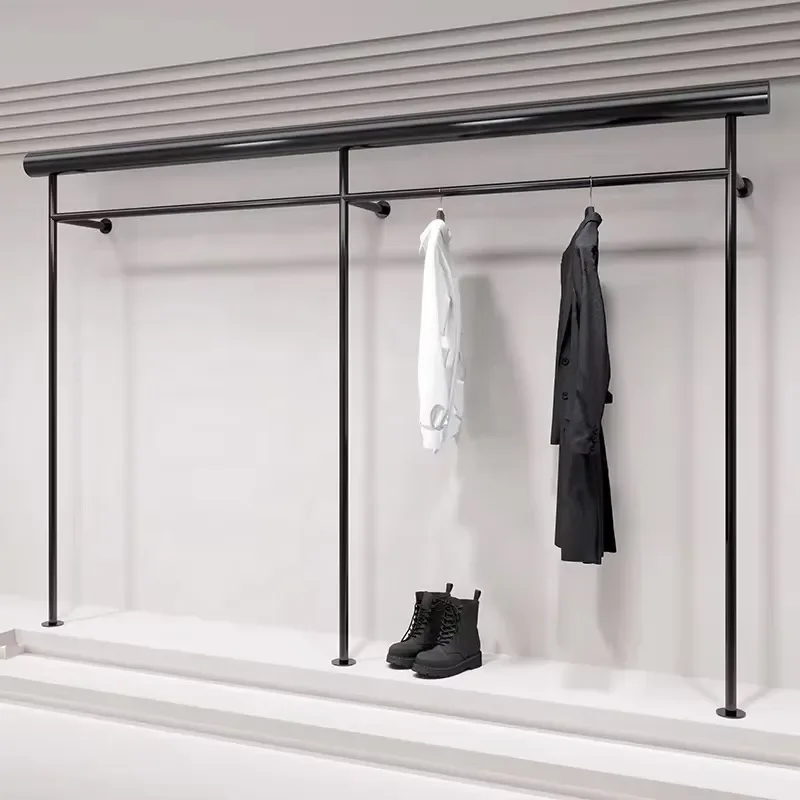 New style antique clothes drying rack shop fixture clothing display stand for store iron wall mount clothes rack
