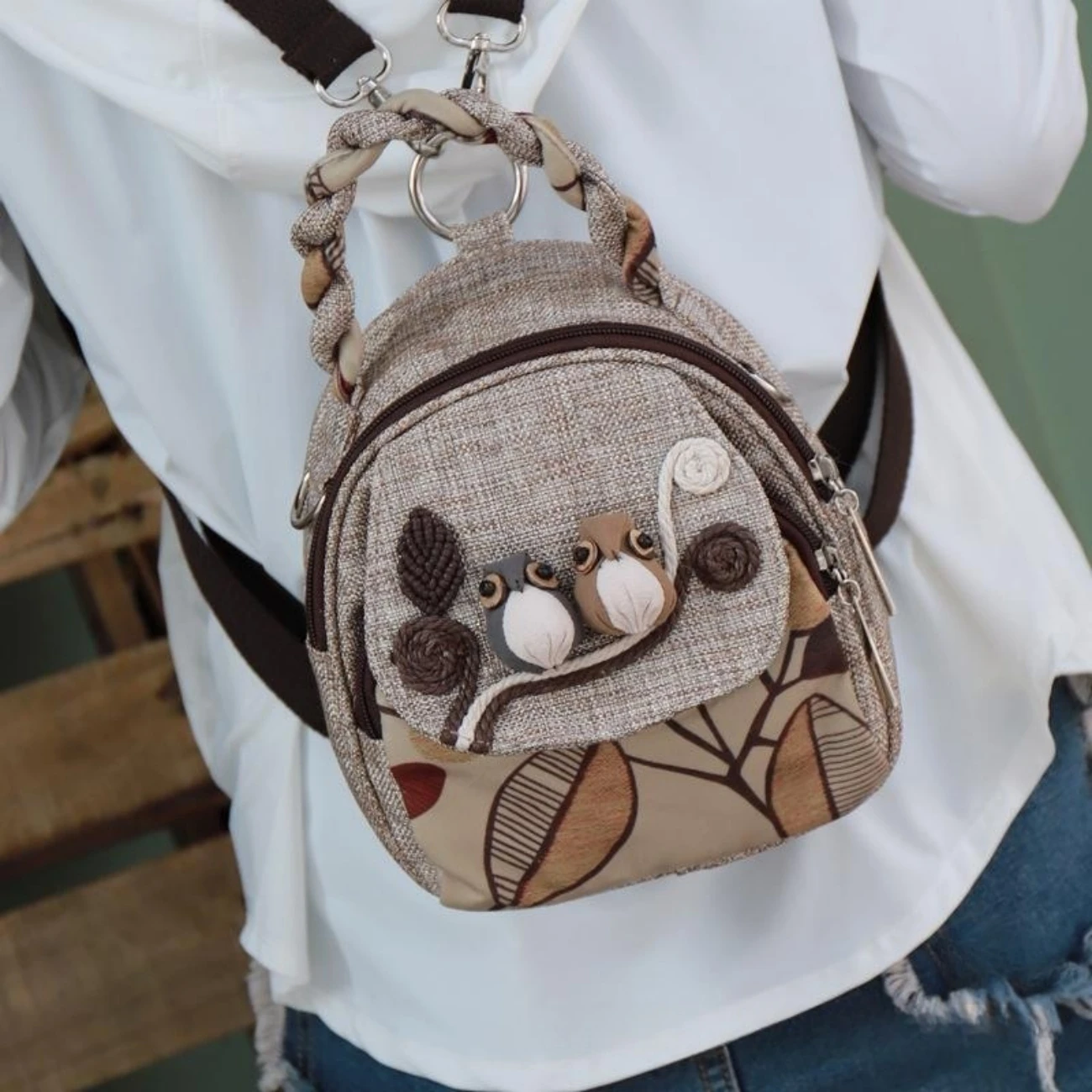 Small mobile phone, zero wallet, women's bag, versatile three-dimensional casual backpack, shoulder to back, portable crossbody