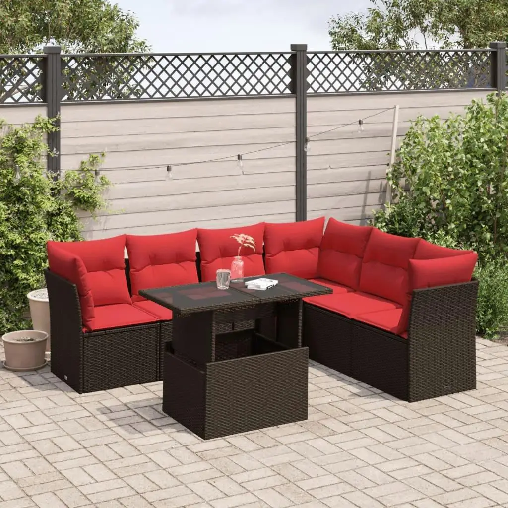 

Cozy 7 Piece Patio Sofa Set with Cushions Brown Wicker Outdoor Furniture Garden Lounge