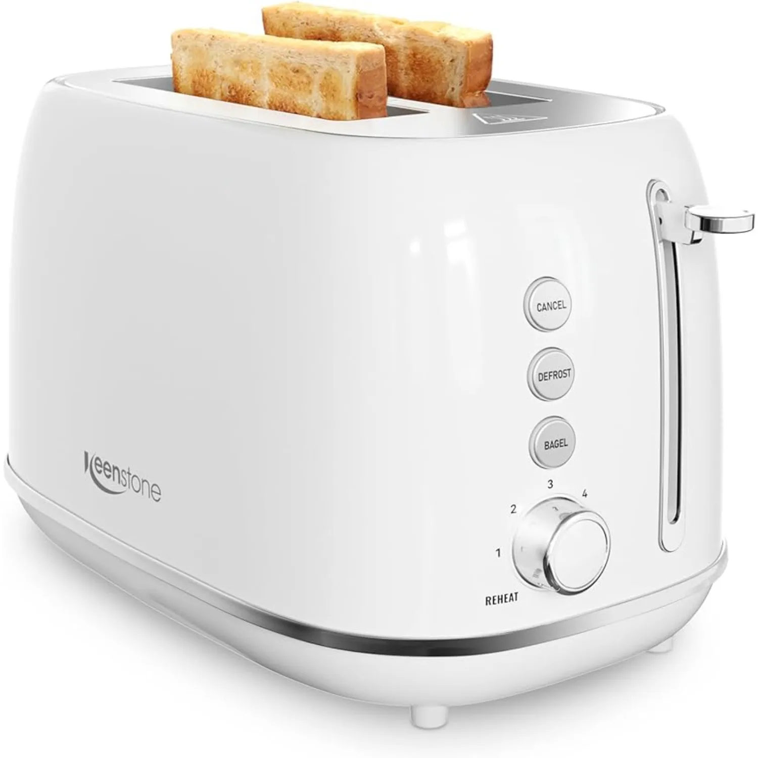 

2 Slice Stainless Steel Toaster Retro, Defrost Function, w/ Extra Wide Slot, Removable Crumb Tray, White