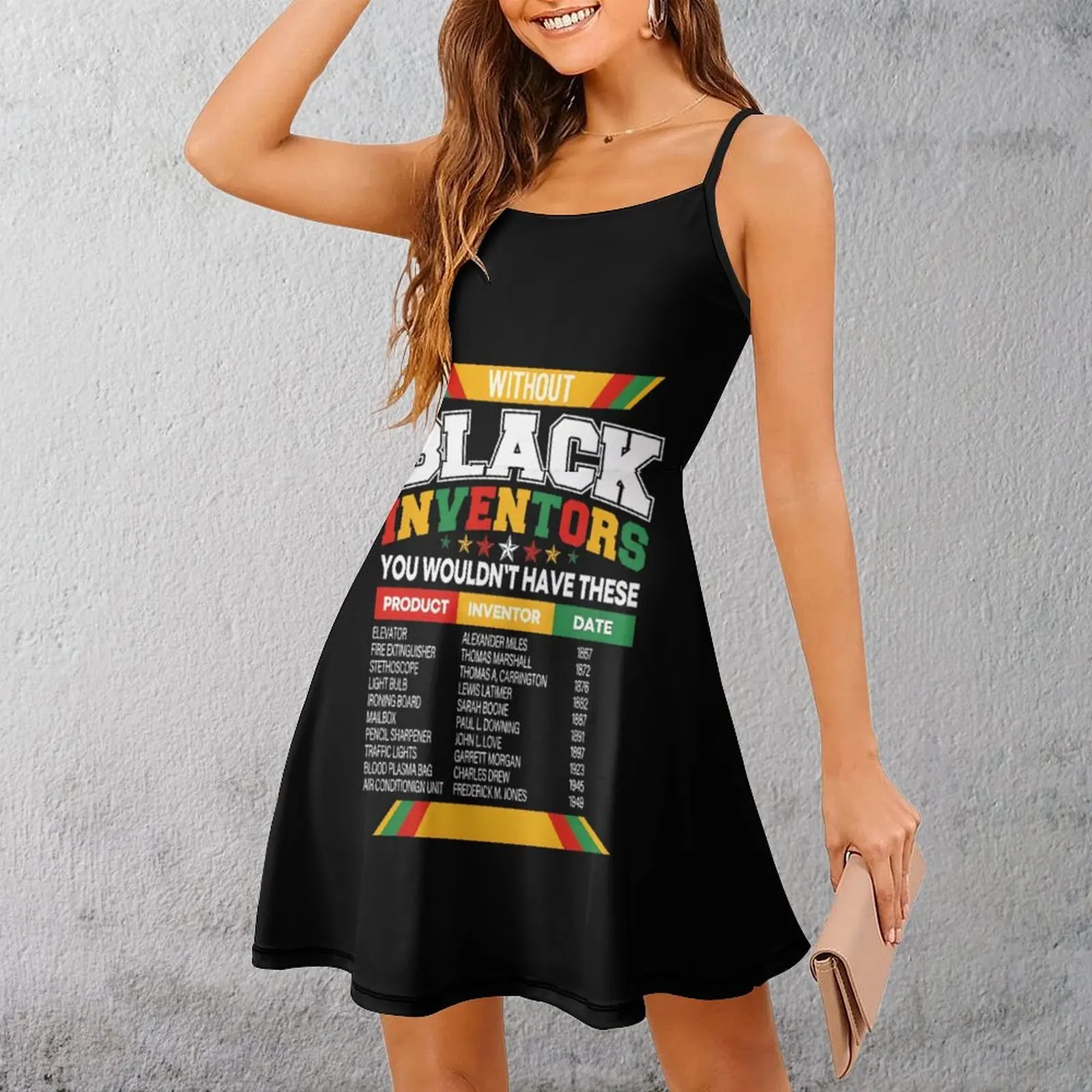 

Sexy Black Inventors Impact Creative Women's Sling Dress Woman's Gown Funny Vintage Vacations Strappy Dress