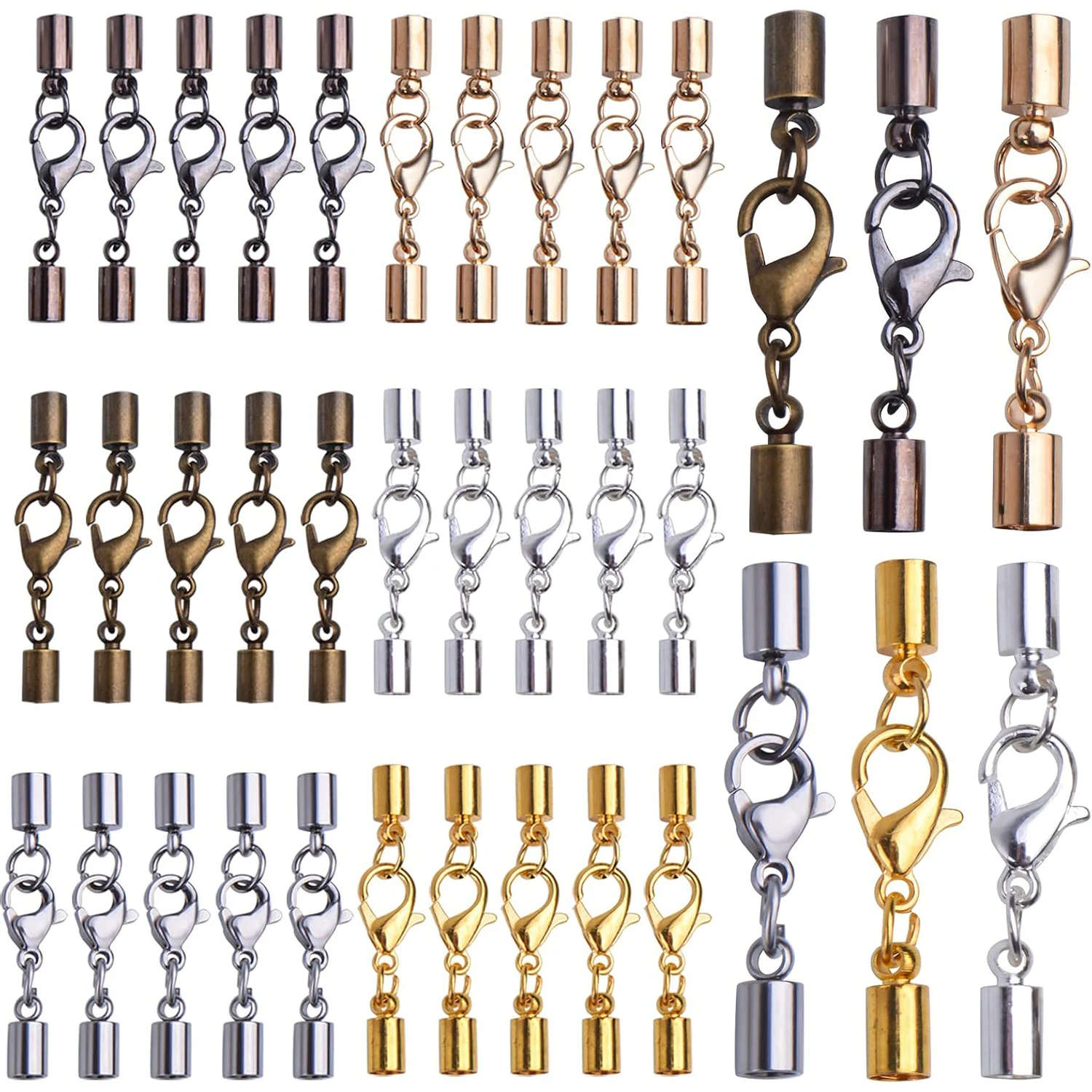 

Lobster Claw Clasps 36pcs Alloy Leather Cord Ends Lobster Claw Clasp Cord Necklace End Caps in 6 Colors