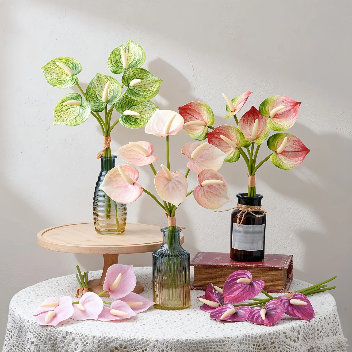 Ensemble de 6 fleurs artificielles d'anthurium rouge pour centre de table et décorations de mariage et de fêtes