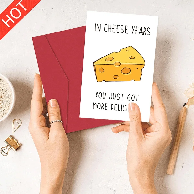 

Birthday Greeting Card, Cheese Years Themed Funny Card, More Delicious Humorous Birthday Card for Friends Famil