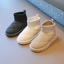 Winter Warm Plush Thick Cotton Socks Snow Boots For Children Girls Boys Solid PU Leather Snow Boots Casual Shoes For Kids