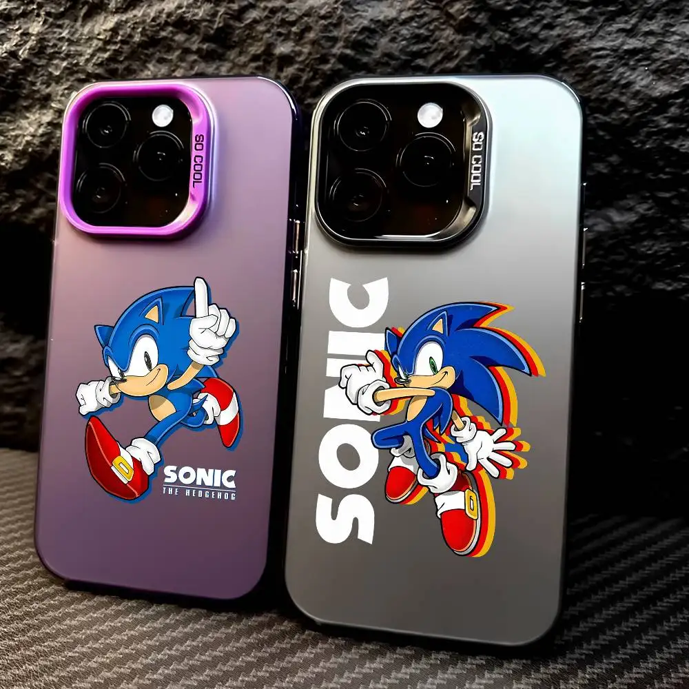 Anime Canvas S-Sonics Hedgehog Phone Case For IPhone 17 16 15 14 13 12 Pro Max Special Metal Silver Button Electroplated Mobile