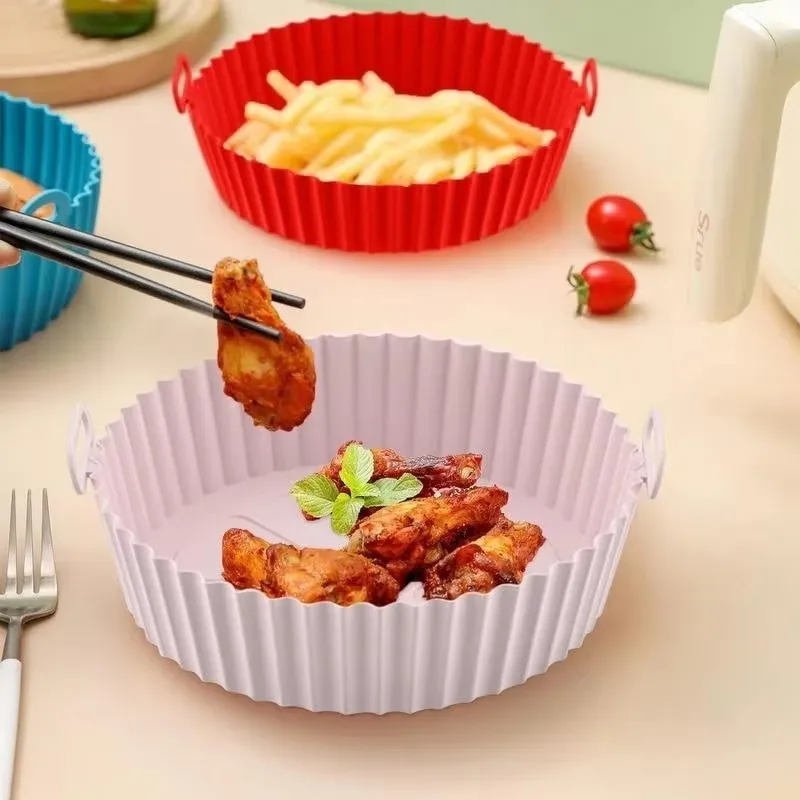 Forros de Silicone para Fritadeira de Ar, Utensílios de Cozinha, Bandeja de Cozimento Reutilizável, Forma Antiaderente para Pizza, Tapete de Silicone 