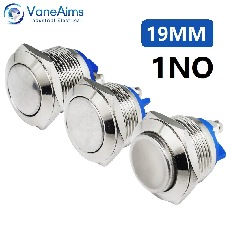 

19 мм мгновенный кнопочный переключатель, винтовые ножки, высокая/плоская/шаровая головка, 1НО, водонепроницаемый металлический переключатель, кнопка питания ПК без фиксации