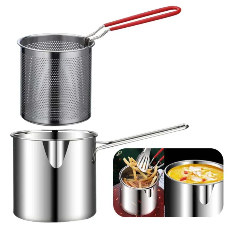 Stainless Steel Mini Fryer Pot Deep Pan Olecranon Type Diversion Port Pot Frying Pans Multifunctional Kitchen Fries Cooking Tool