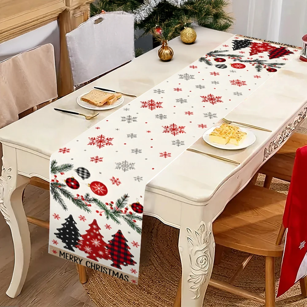 Christmas Buffalo Plaid Snowflake Table Runner Red Black Check Xmas Winter Holiday Farmhouse Dining Table Runner Home Party