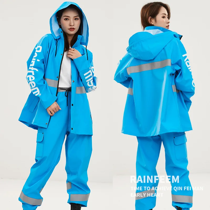 Fashion Warm Plush  Motorcycle Split Raincoat Outdoor Riding Waterproof Rainwear Suit Travel Camping Poncho Adult Rain Gear