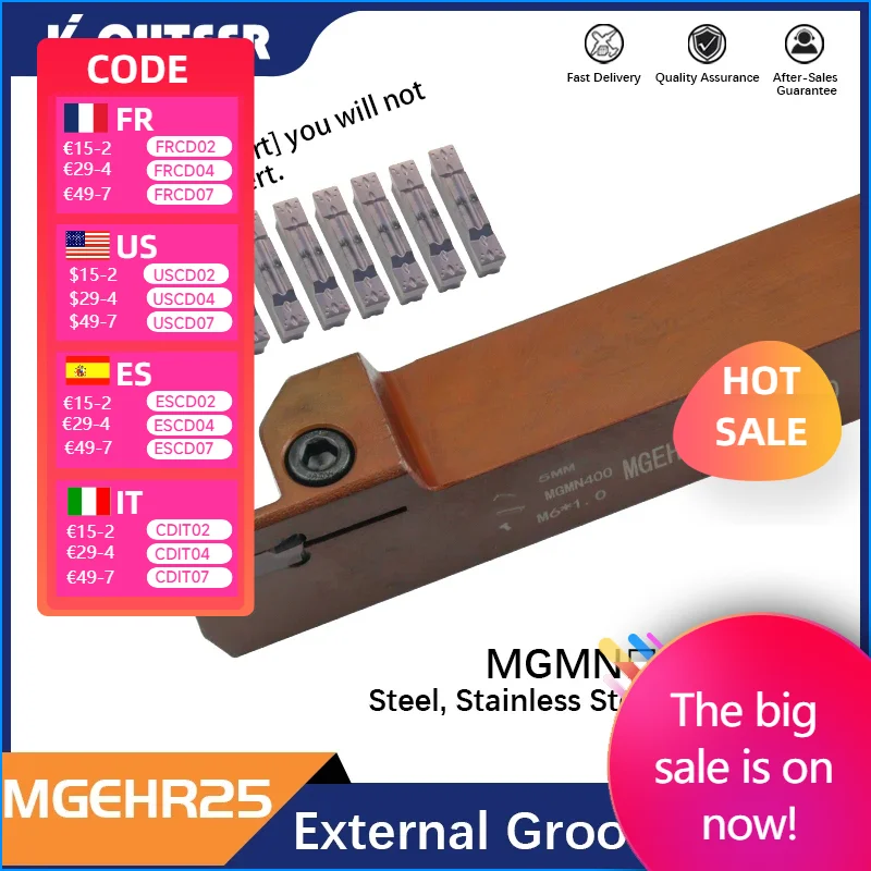 

MGEHR2525 MGEHR2525-2T15/3T30/4T35/5T40 holder grooving Spring steel material MGMN200-500 CNC Lathe Insert for Turning Tool