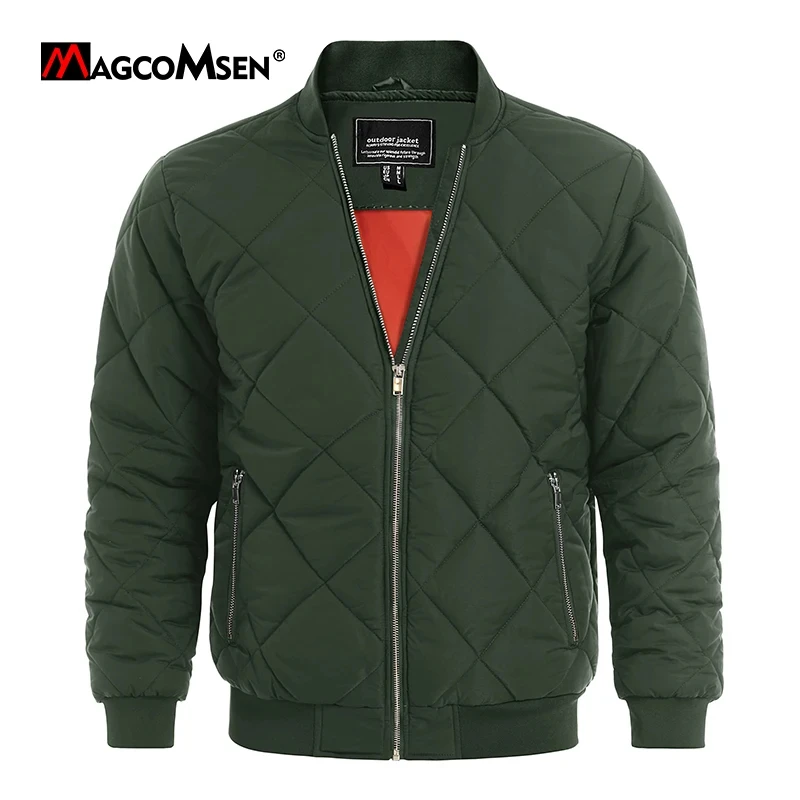 MAGCOMSEN Men's Padded Warm Jackets Fall Winter Rib Full Zip Aviator Jacket Windproof Causal Outerwear