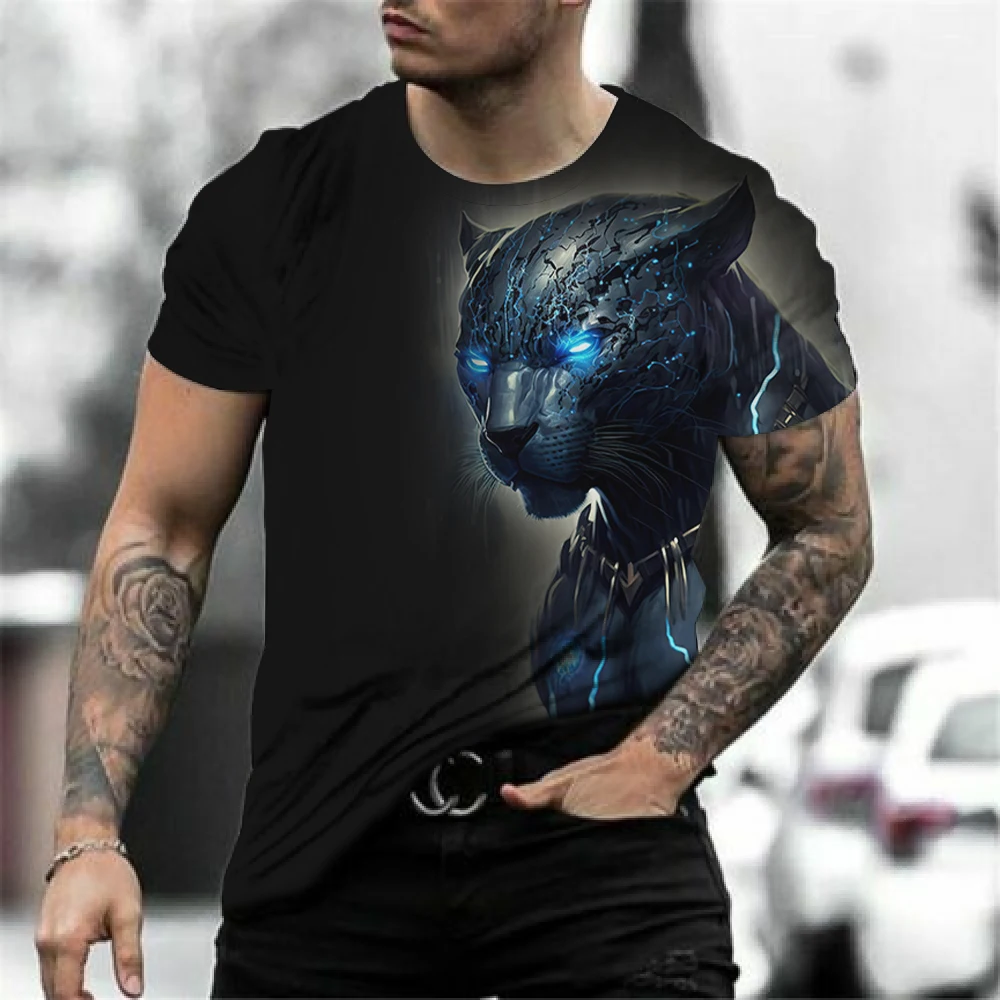 Animal T-Shirt Men 3D Leopard Printed Short Sleeve Tops Fashion Street Hip Hop T Shirt Oversized Tee Shirt Men Summer Clothing