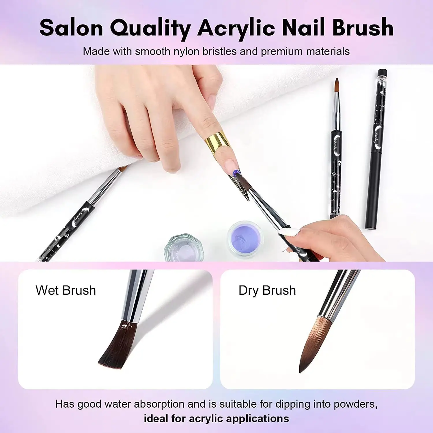 7PCS Kolinsky Acrylic Nail Brush Set for Acrylic Powder Application Premium Brushes Art Extension Carving Size 4/6/8/10/12/14/16