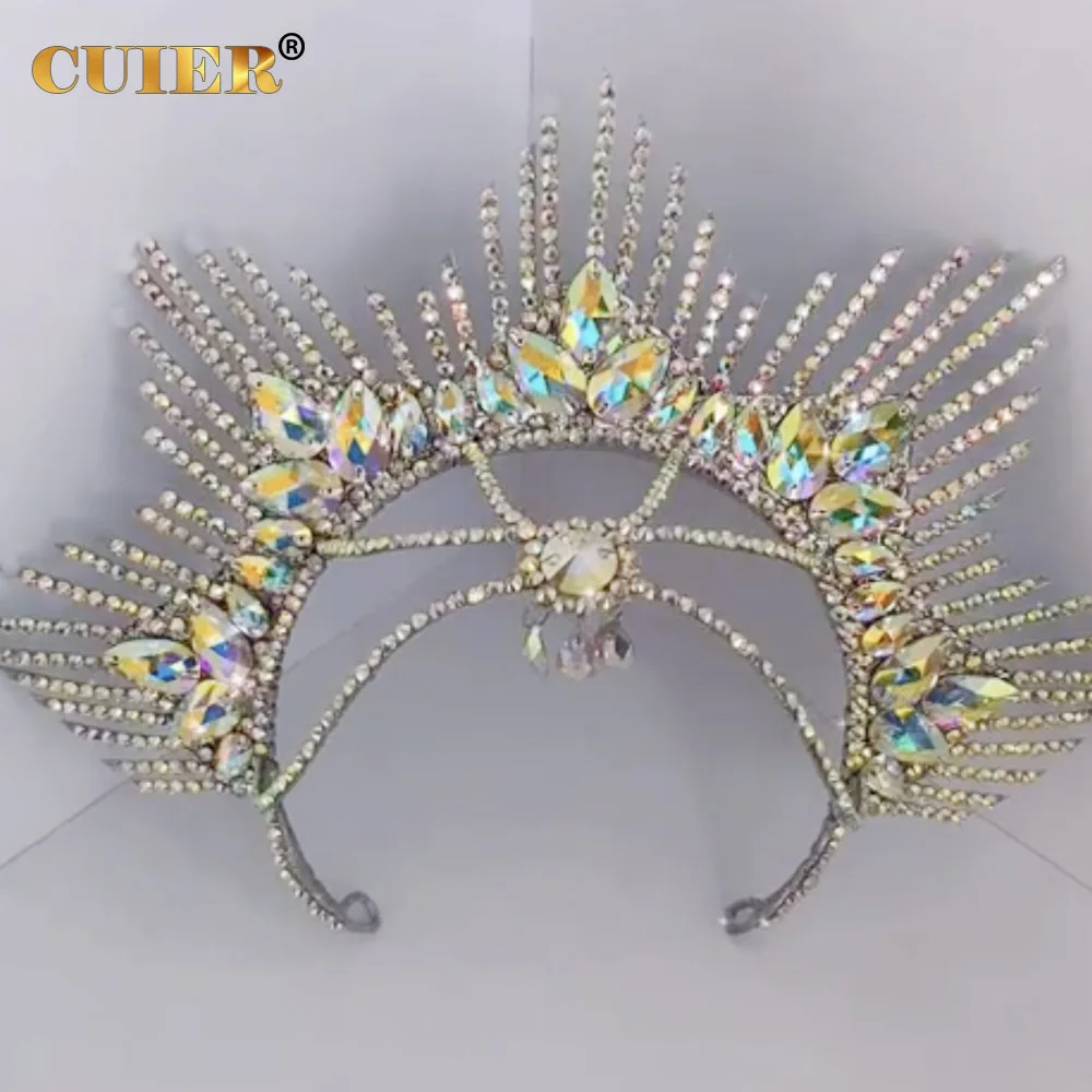 قبعة كريستال مبالغ فيها من CUIER لعرض الأزياء للفتيات على شكل رأس المسرح لتزيين الشعر والمجوهرات للنساء وإكسسوارات ملكة السحب