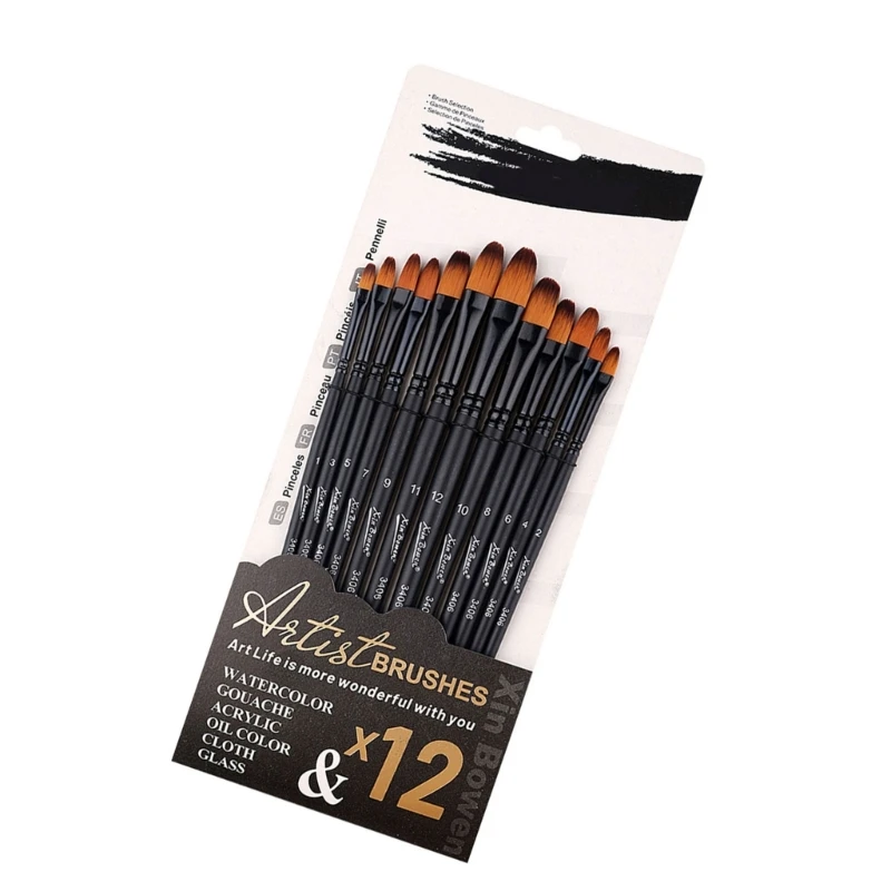 12x Watercolor Paint Brushes Artist Brushes Drawing Supplies for Oil Painting