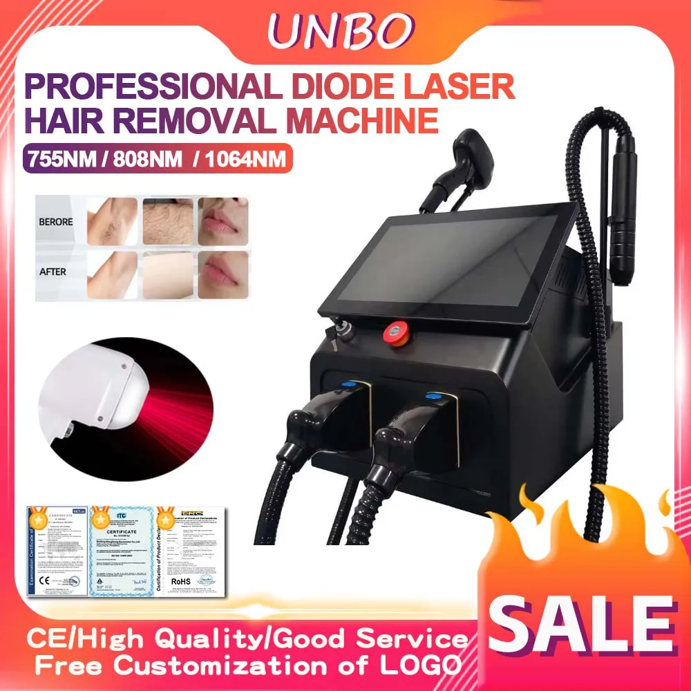 2 in 1 Professional Diode Laser Hair Removal Machine 755 808 1064nm Triple Wavelength Ice Cooling Painless Permanent Body Face