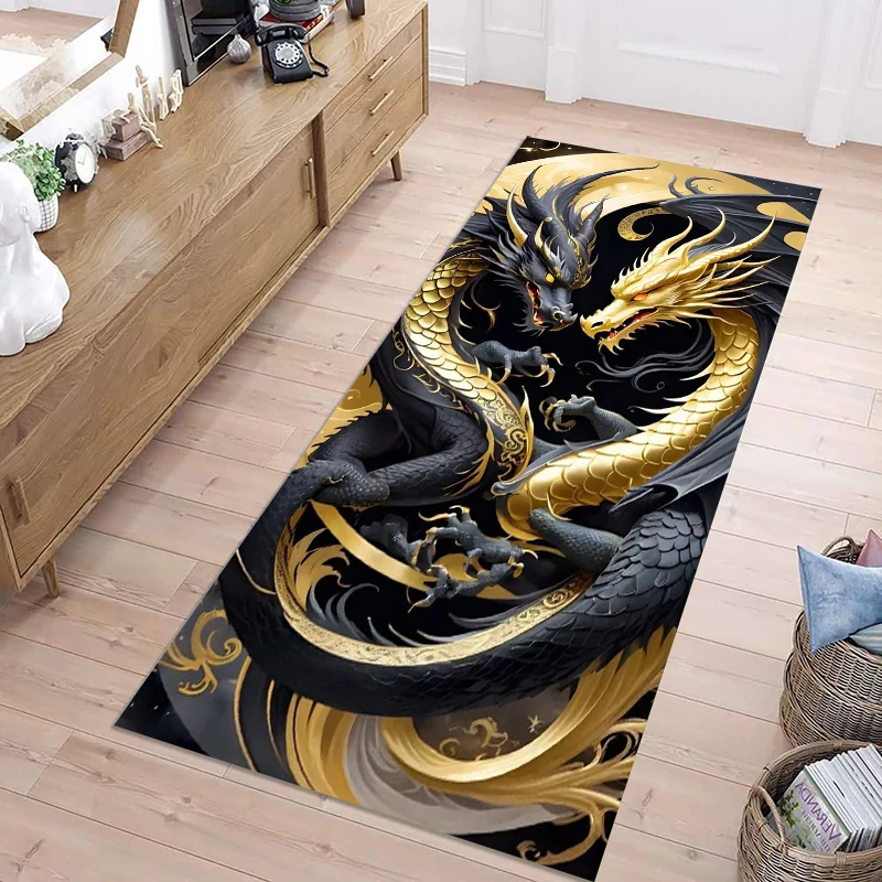 Mythical Dragon Pattern Runner Rug Collection Non Slip Wear Resistant Soft Washable Hallway Entryway Floor Mat