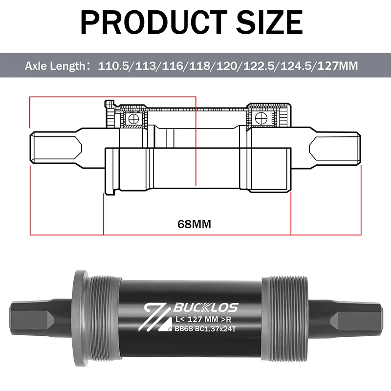 BUCKLOS Bike Bottom Bracket BSA BB68 Sealed Bearing Bicycle Square Threaded Bottom Bracket Hollow Axle 113/120/122.5/126/140mm