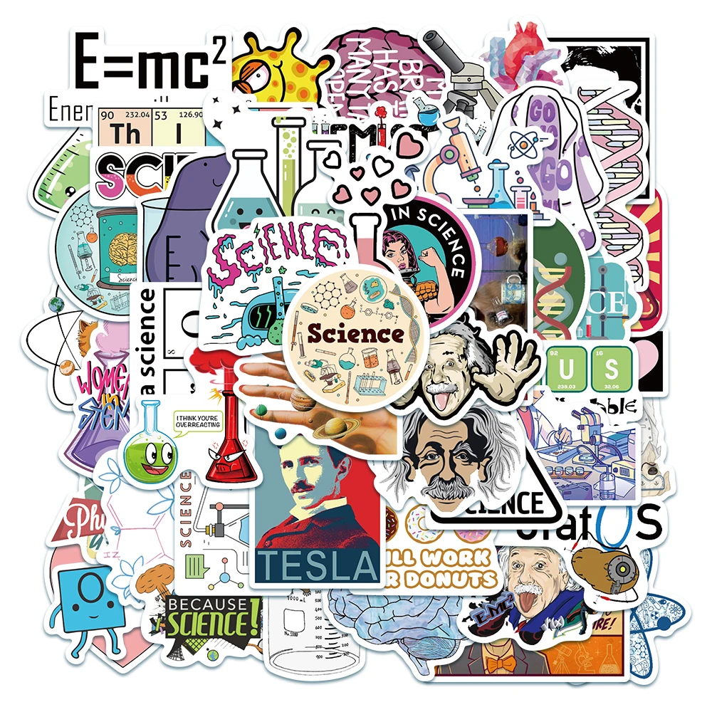 Cartoon Laboratory Science Adesivos para caixa do telefone, decalque portátil à prova d'água, Scarpbooking, bagagem, skate, notebook, 50pcs