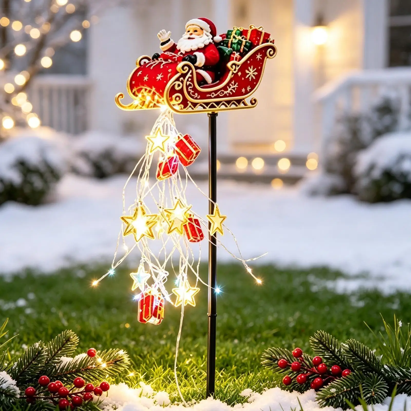 Christmas Lighting Decor Battery Powered Cascading Warm Sled decorative lights warm toned waterfall style lighting effect