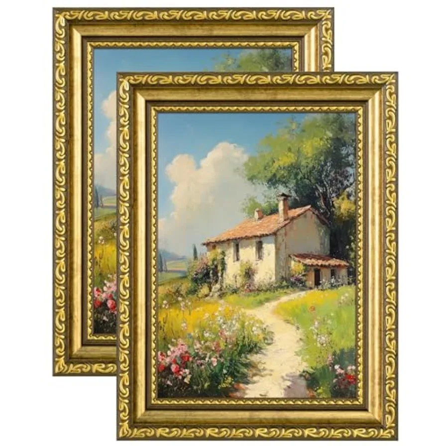 

Picture Frames Set of 2, Vintage Frame with Glass Cover, Ornate Photo Frames Display Photo with Mat or without Mat for Tabletop